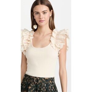 Ulla Johnson Womens Koa Ruffle Sleeve Ribbed Tank Top Skze Small Cotton Cream